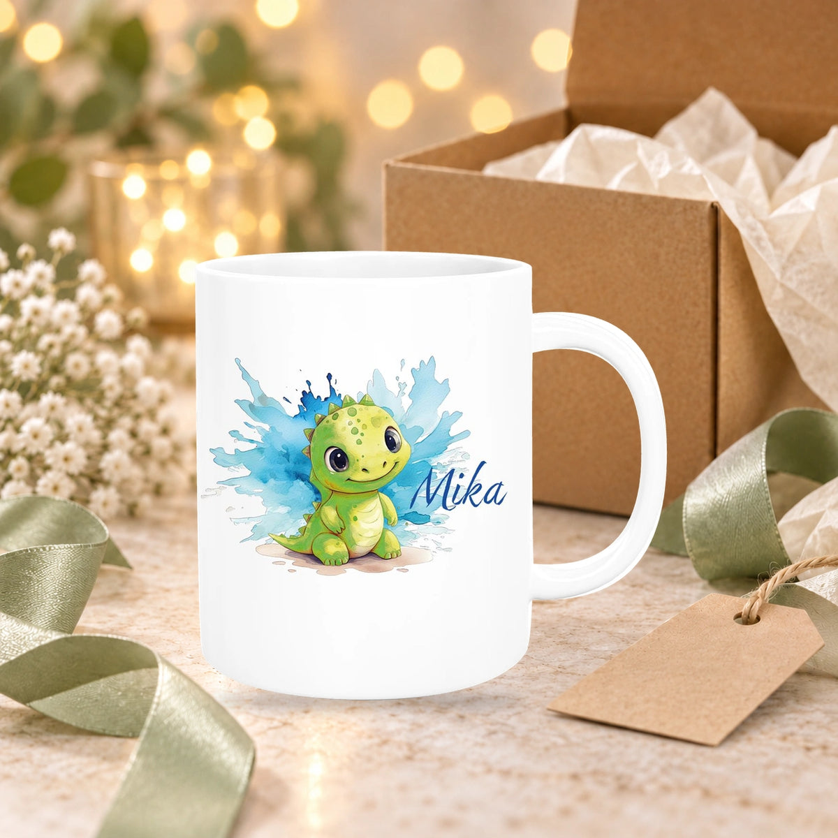 Tasse Dino 12 Wunschname Keramik Kinderbecher Personalisiert versch. Farben