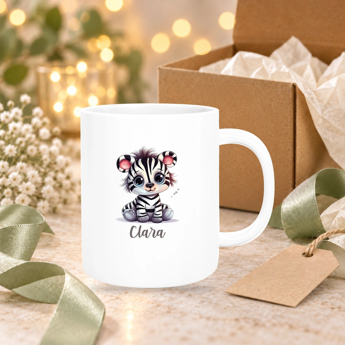 Tasse Wunschname Zebra 2 Keramik Kinderbecher versch. Farben