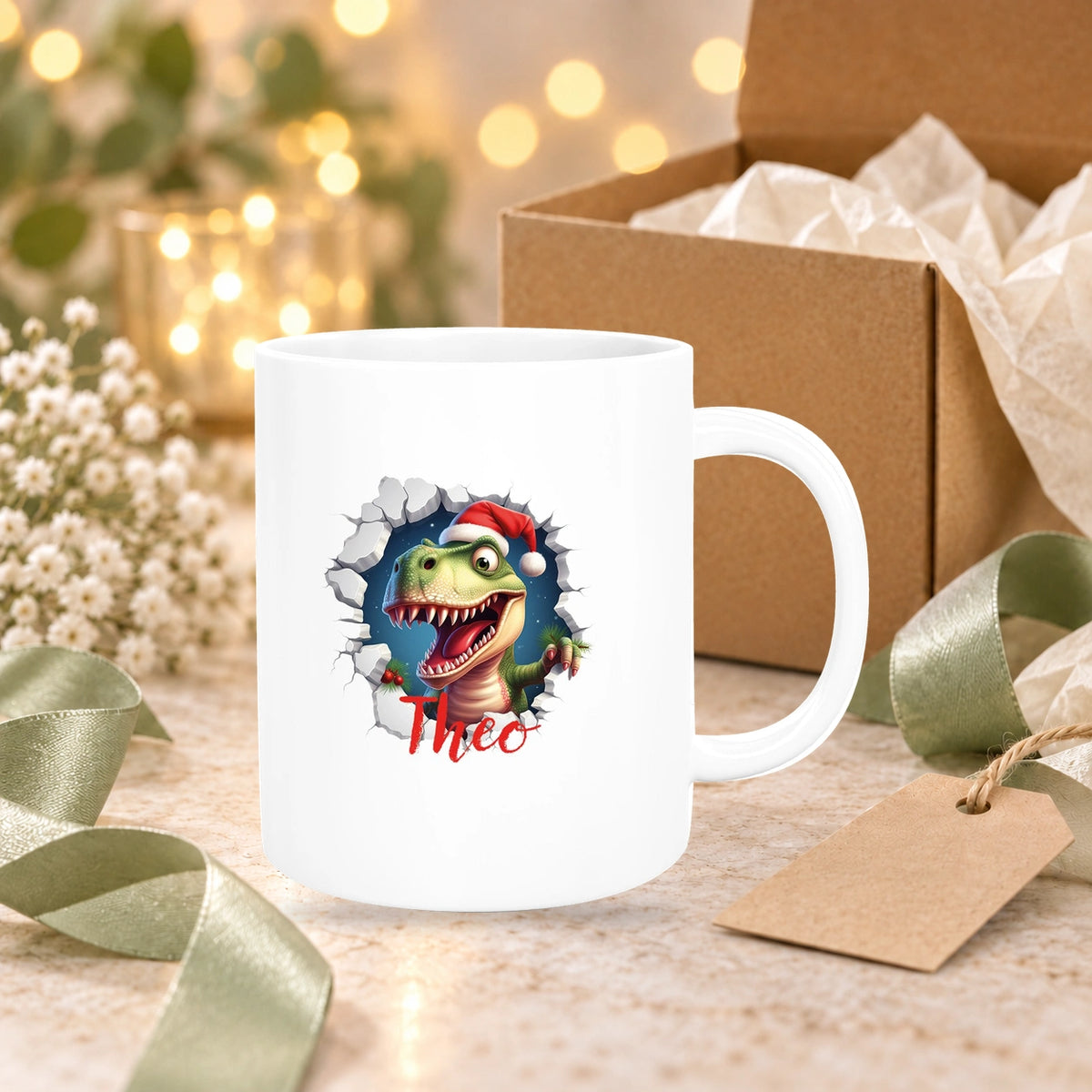 Tasse Wunschname Christmas Dino 1 Keramik Kinderbecher versch. Farben