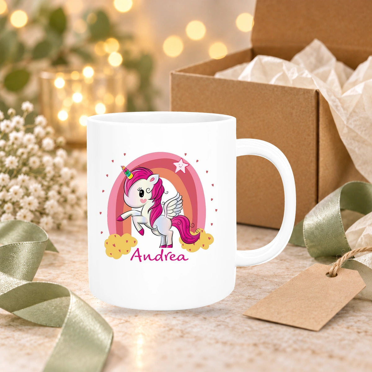 MUCKKI-PRO:755729147c8fd3e5ae5fd6a456dca816fb2fd8775b3af2950c9be8d6831abc23:Tasse Wunschname Regenbogen-Einhorn Keramik Kinderbecher personalisiert versch. Farben