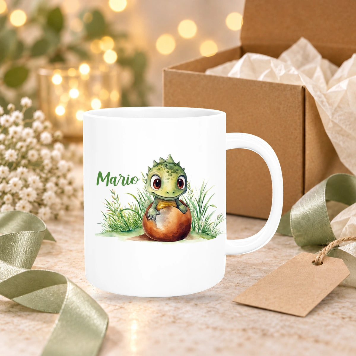 Tasse Dino 7 Wunschname Keramik Kinderbecher Personalisiert versch. Farben