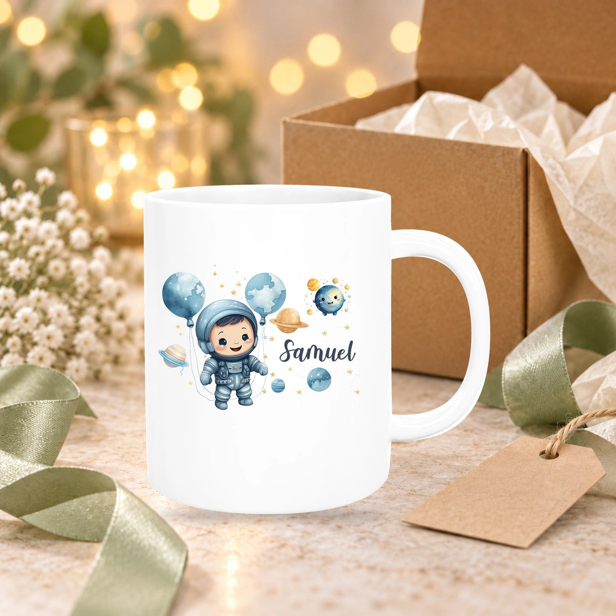 Tasse Kinder Astronaut 1 Wunschname Keramik Kinderbecher personalisiert versch. Farben