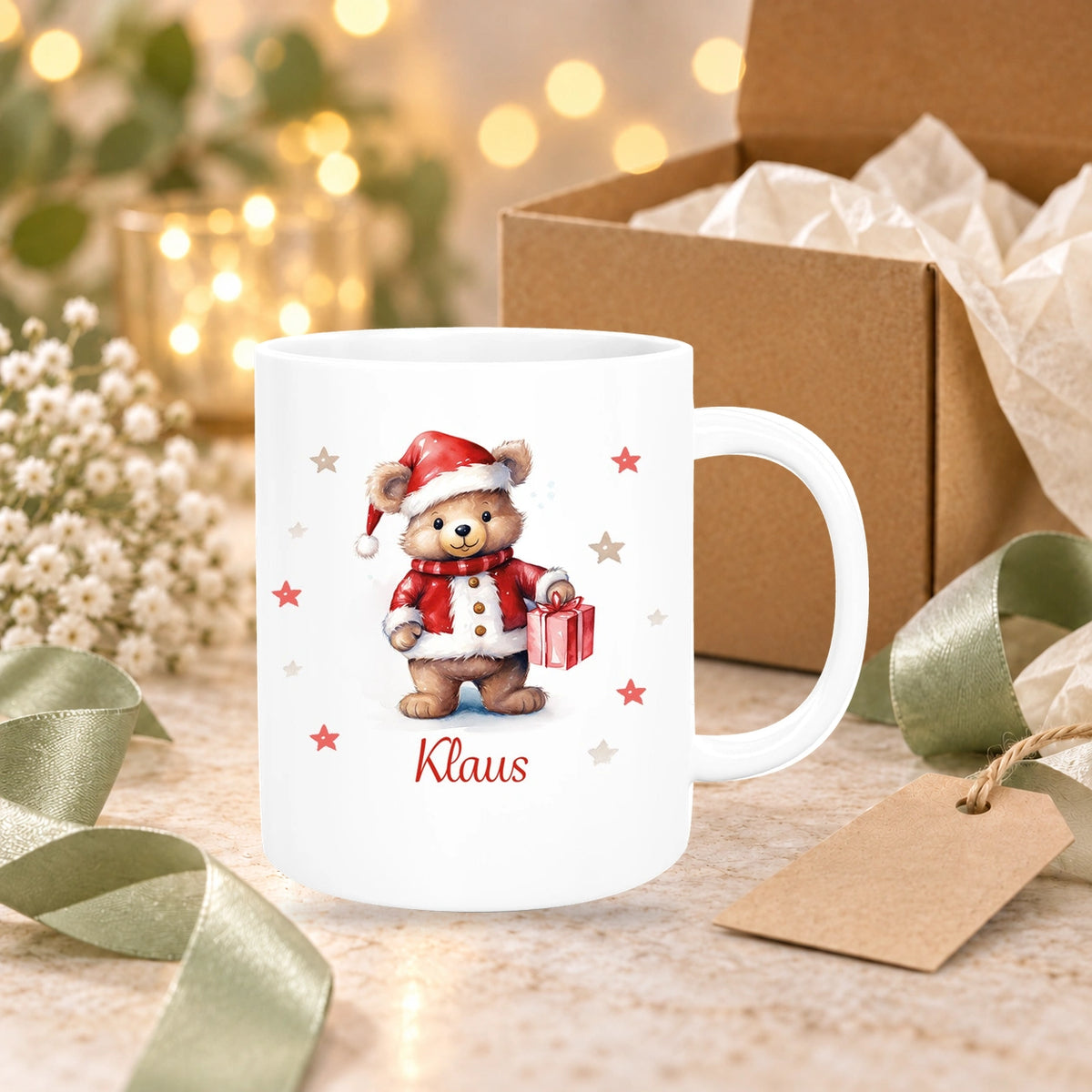 MUCKKI-PRO:217cd574d0d679939734a9859770e0aeccadf3cd06434ffc8ca9c9d09ae9dc7d:Tasse Wunschname Weihnachten Teddy Sterne Keramik Kinderbecher versch. Farben