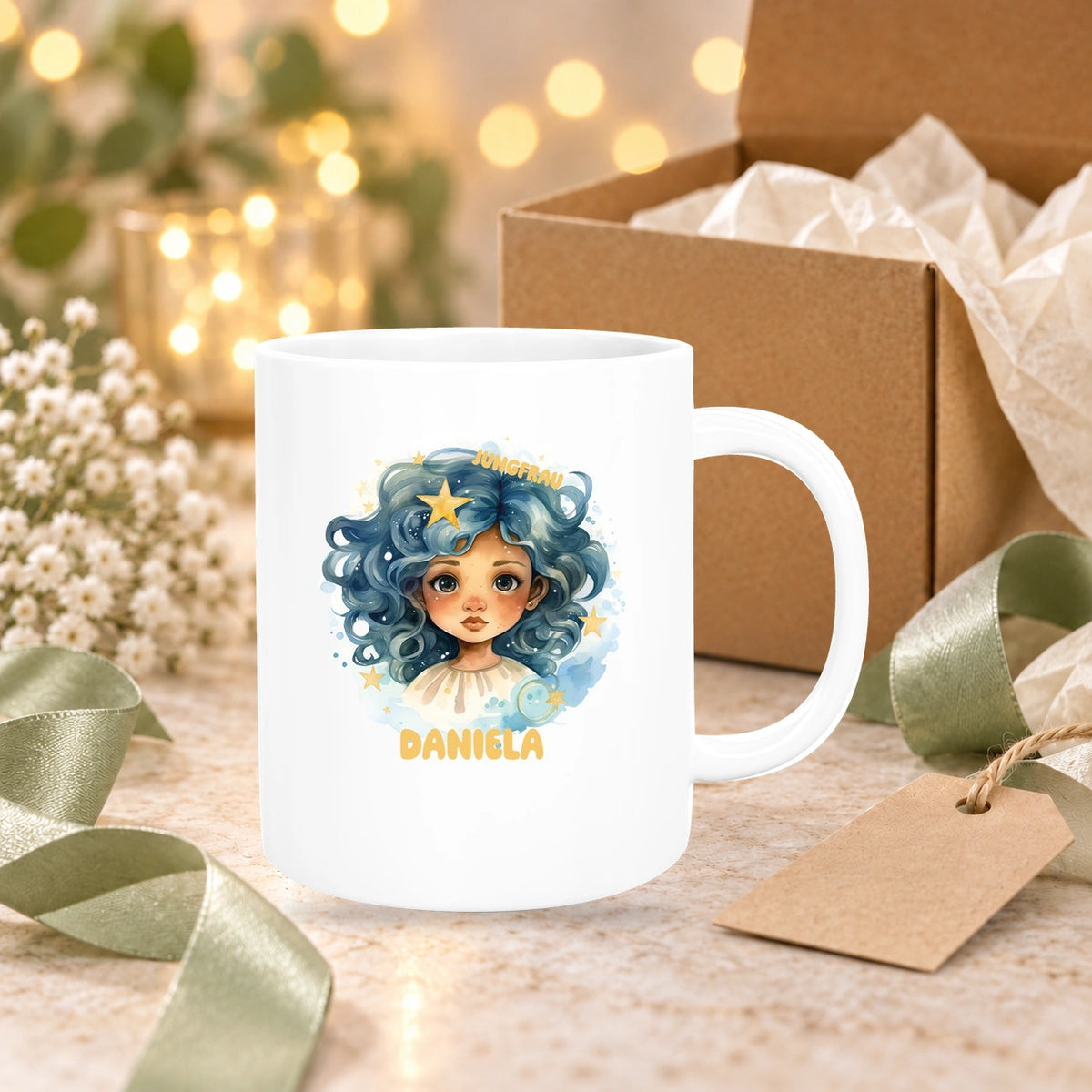 Tasse Sternzeichen Kinder Jungfrau 1 Wunschname Keramik Kinderbecher personalisiert versch. Farben