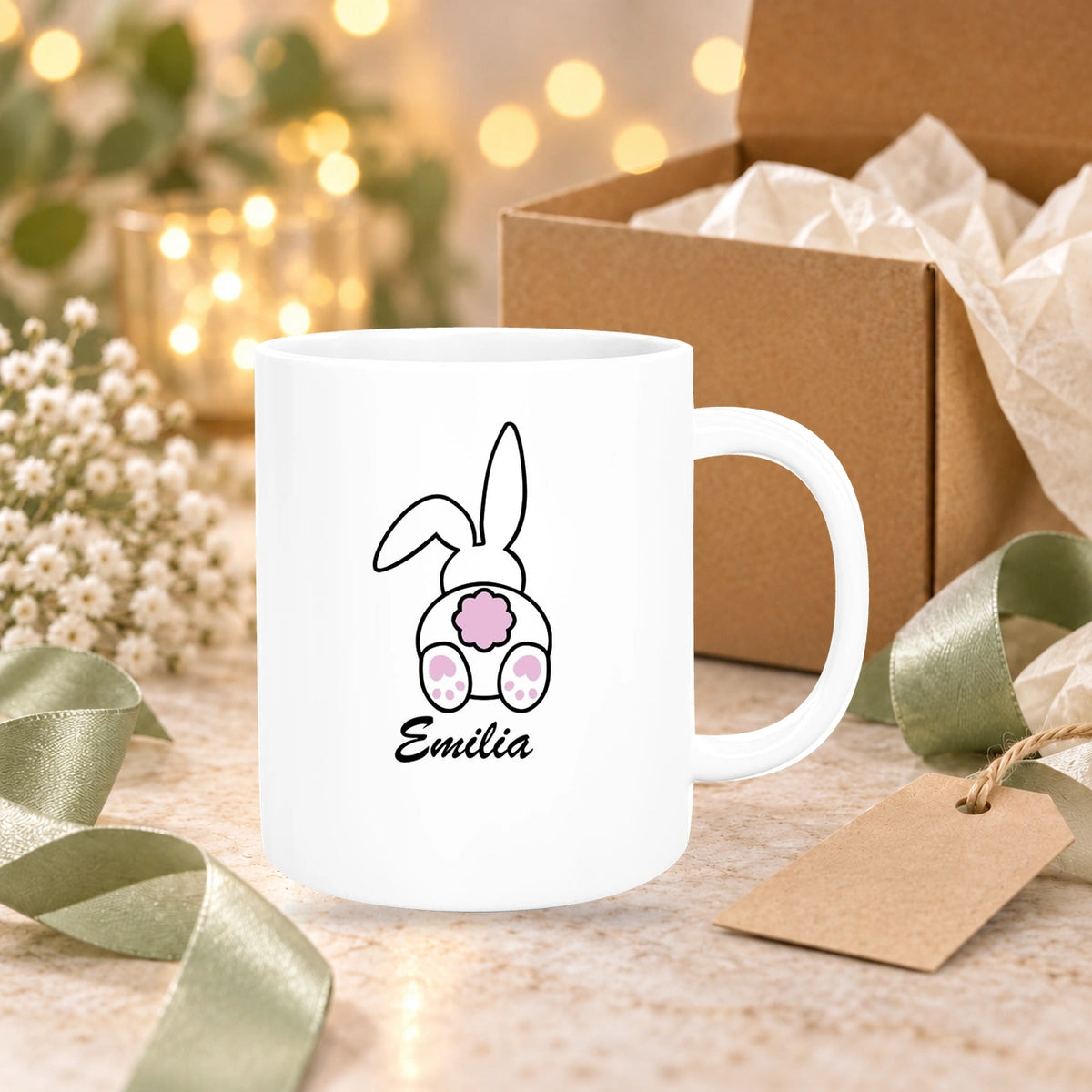 MUCKKI-PRO:e90433e24f0551b360f07f0efefa73ed8bc367bfc434b32f8fedf9d0a554b2ac:Tasse Ostern - Hase 3 Wunschnamen Keramik personalisiert versch. Farben