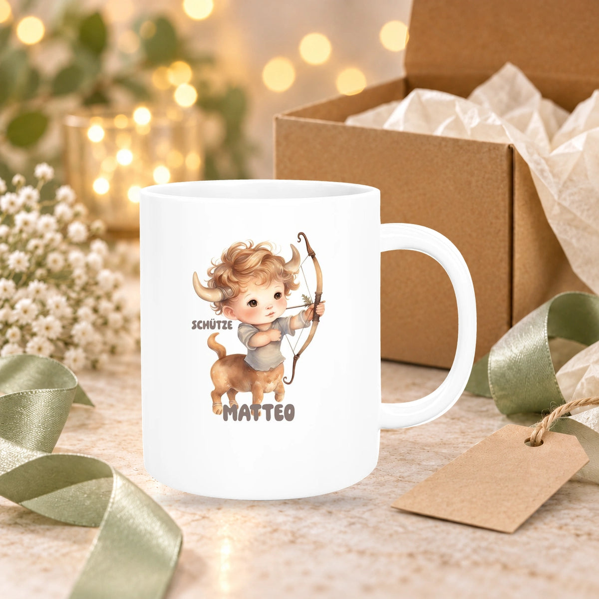 MUCKKI-PRO:08434dbcc0942bfca48c5996ac06fdf3e6562c164e861555f8f8788c383b92b3:Tasse Sternzeichen Kinder Schütze 1 Wunschname Keramik Kinderbecher personalisiert versch. Farben