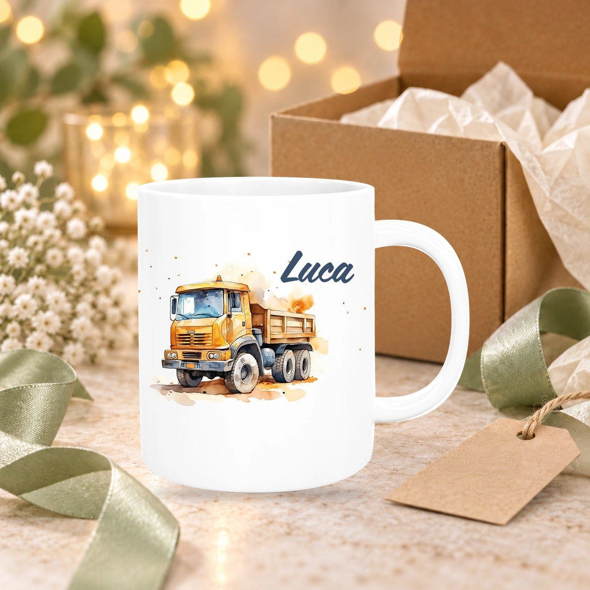 MUCKKI-PRO:1ee23fe0cfd36fa37b58c5e0d5bf5ae133bae535b8bfa1c933225524795bd733:Tasse Wunschname Baustelle Kipper Keramik Kinderbecher versch. Farben