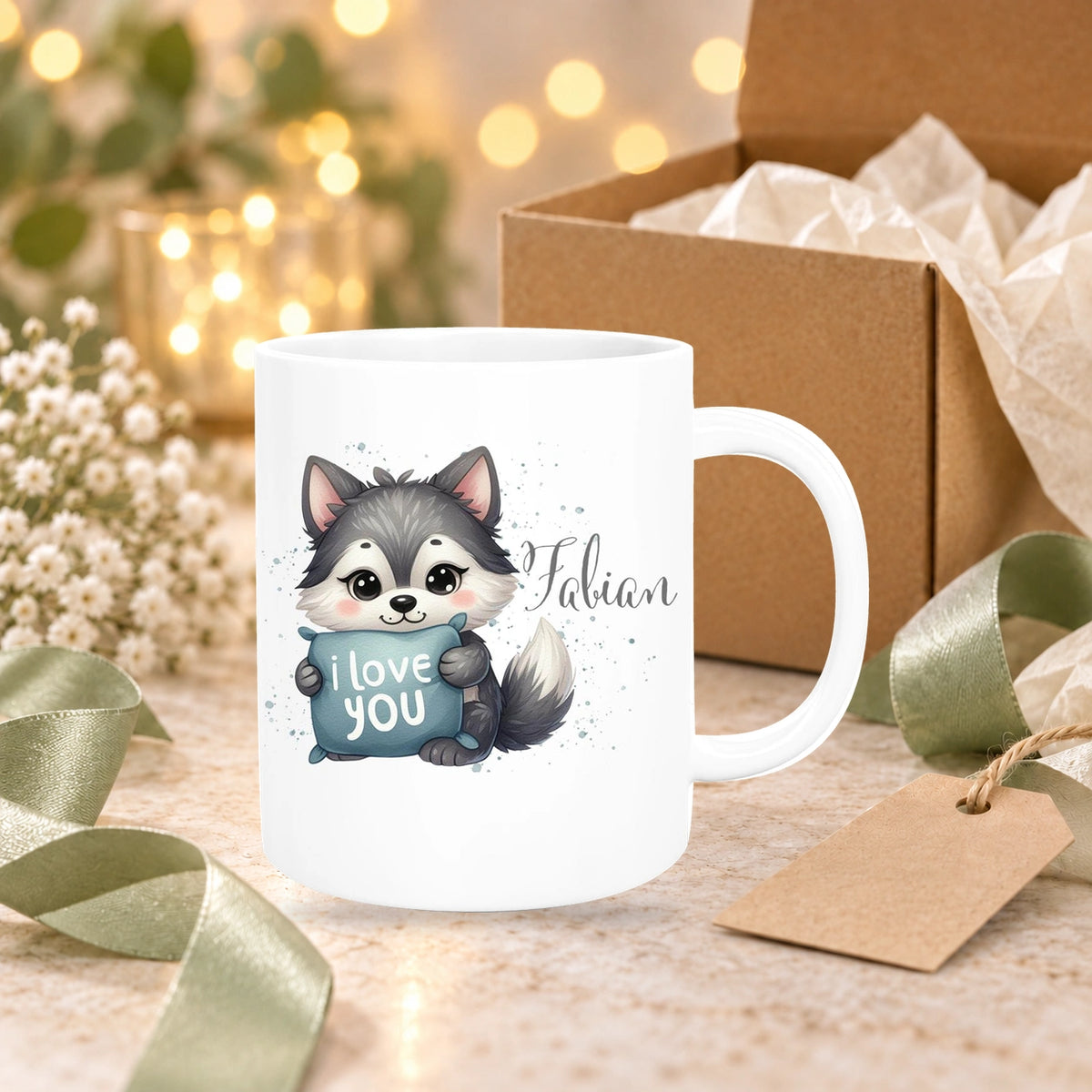 Tasse Liebe - Fuchs Valentinstag Wunschnamen Keramik personalisiert versch. Farben