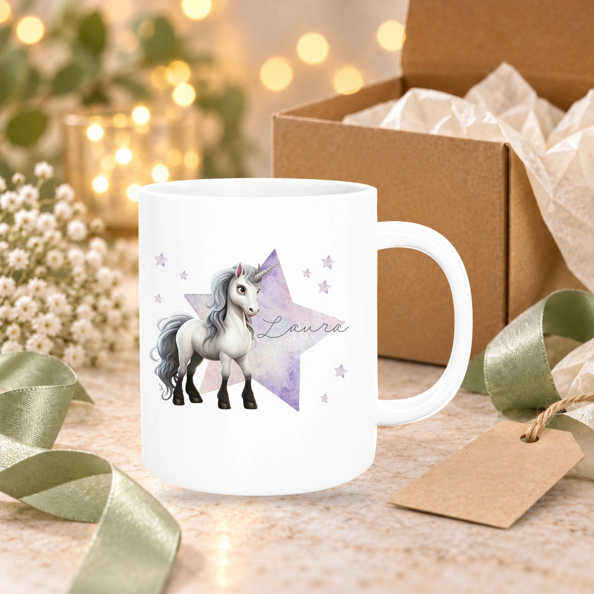 Tasse Wunschname Einhorn Stern 1 Keramik Kinderbecher versch. Farben
