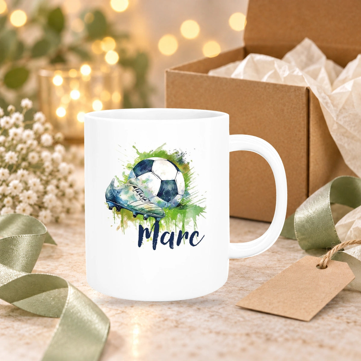 Tasse Fußball 4 Wunschname Keramik Kinderbecher personalisiert versch. Farben
