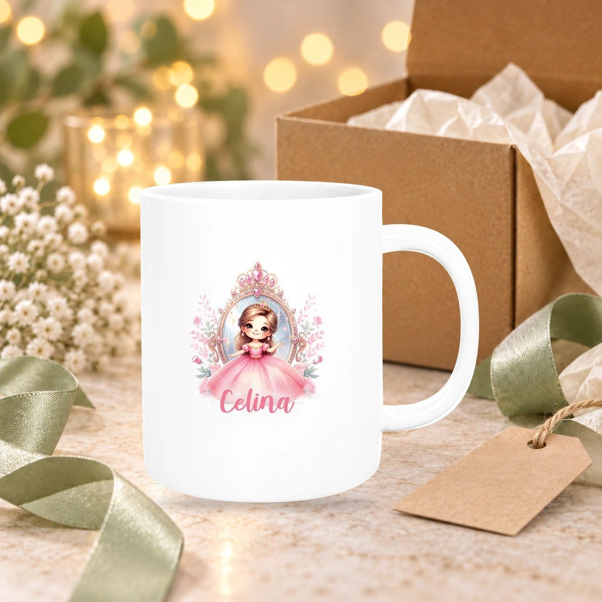 Tasse Kinder Prinzessin 2 Wunschname Keramik Kinderbecher personalisiert versch. Farben
