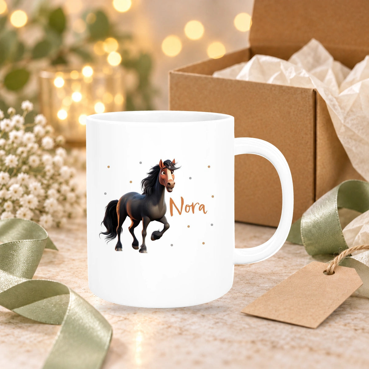 Tasse Pferd 2 Wunschname Keramik Kinderbecher personalisiert versch. Farben