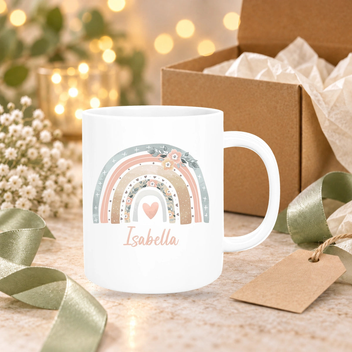 Tasse Wunschname Regenbogen 7 Keramik Kinderbecher versch. Farben