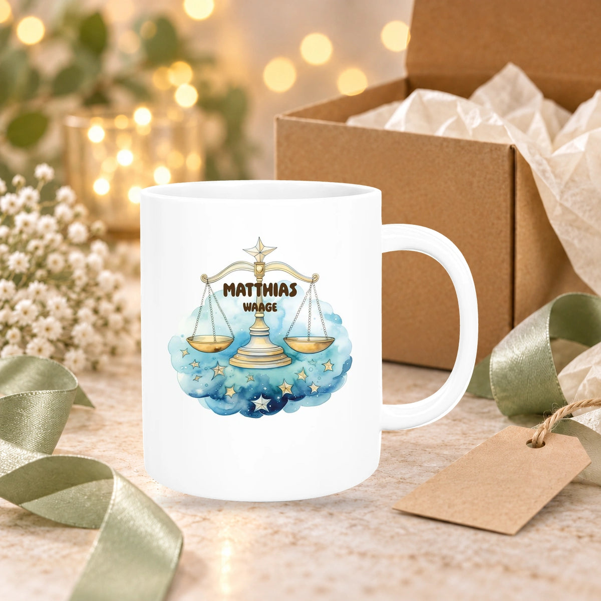 Tasse Sternzeichen Kinder Waage 1 Wunschname Keramik Kinderbecher personalisiert versch. Farben