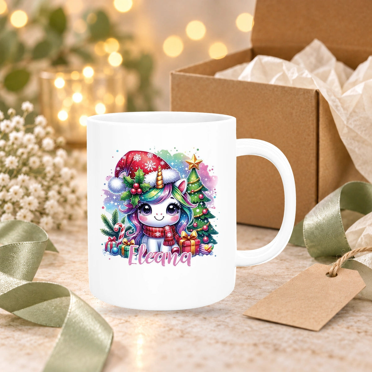 Tasse Wunschname Weihnachten Einhorn 1 Keramik Kinderbecher versch. Farben
