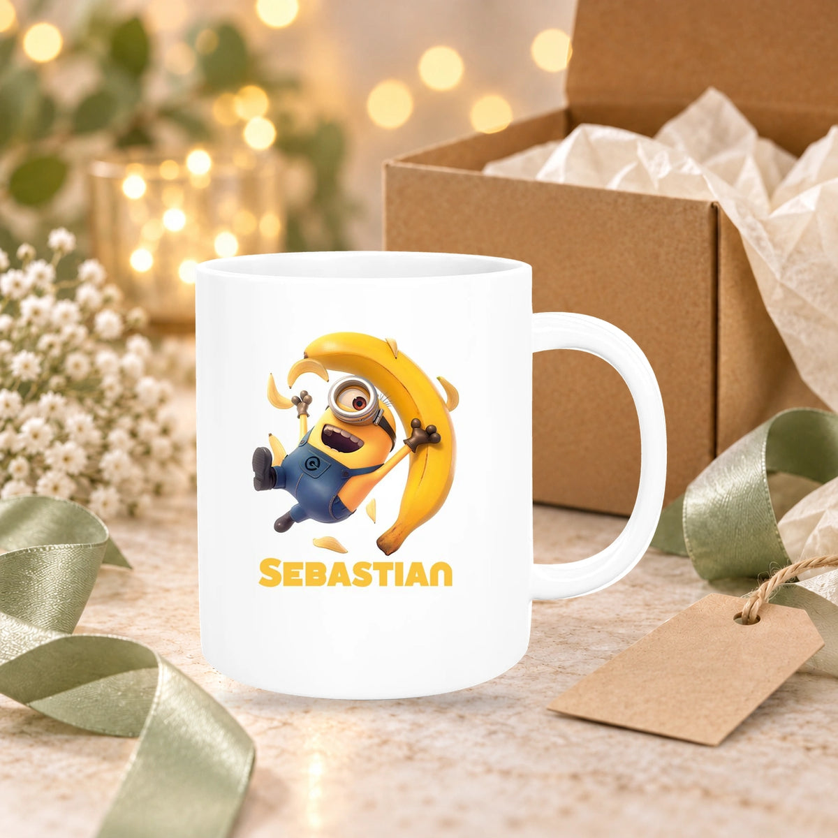MUCKKI-PRO:11184ba02d576b52e6069039375a6c6be41f8d07c4be267b4c844adc87aaca53:Tasse Minions Kinder Minion 2 Banana Wunschname Keramik Kinderbecher personalisiert versch. Farben