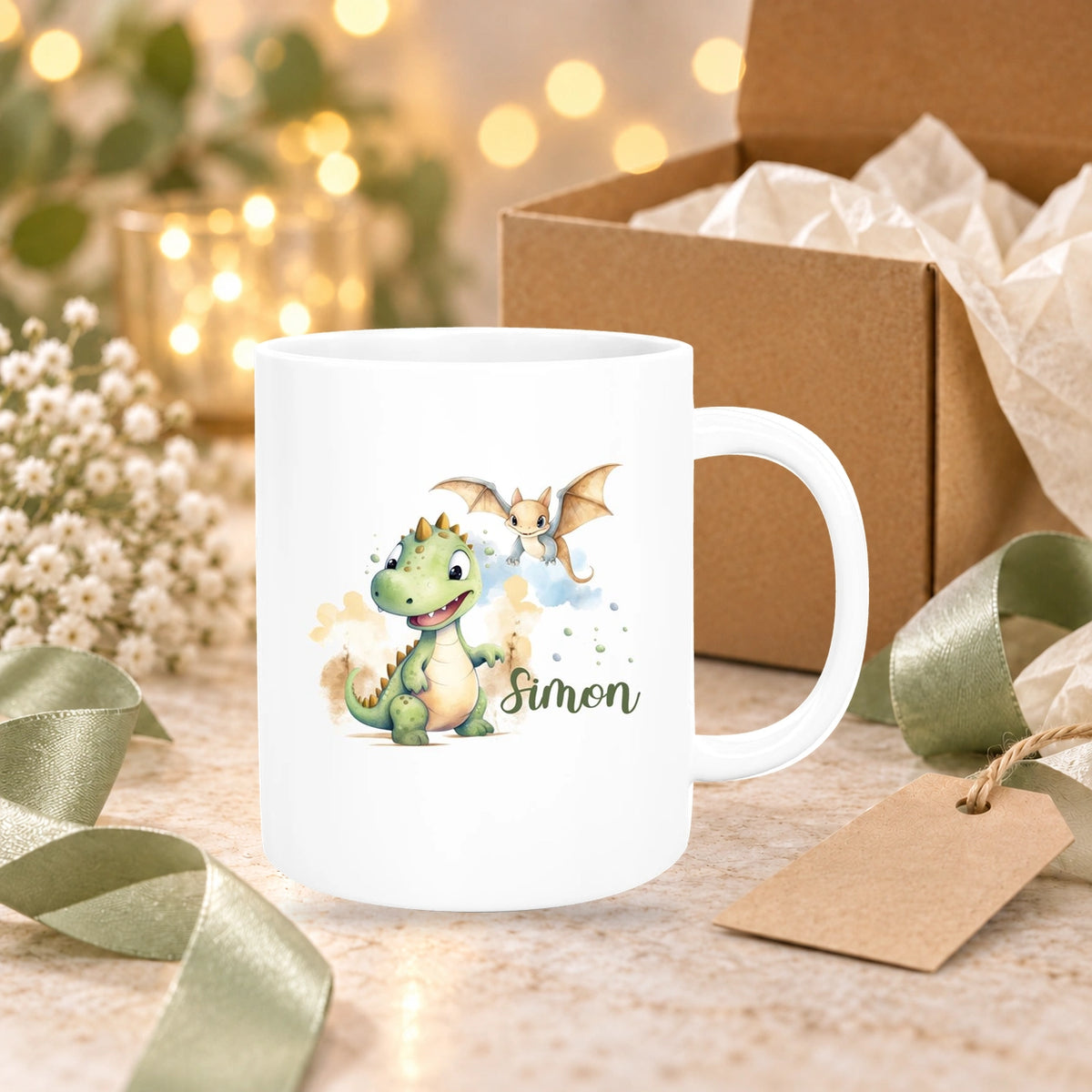 Tasse Dino 6 Wunschname Keramik Kinderbecher Personalisiert versch. Farben