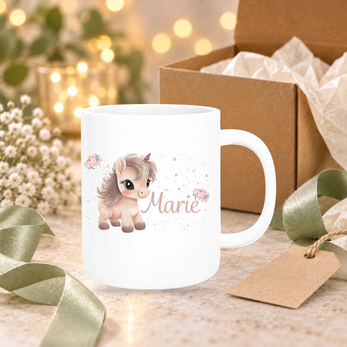 Tasse Einhorn 8 Wunschname Keramik Kinderbecher personalisiert versch. Farben