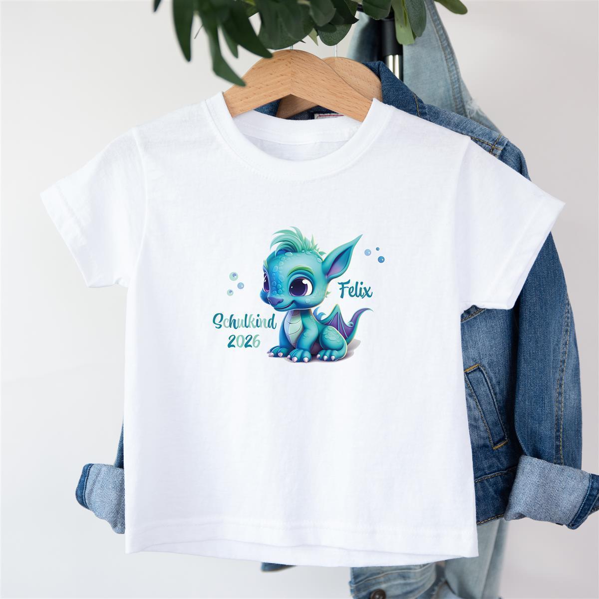 T-Shirt Schulkind-Drache 1 Personalisiert mit Namen Kinder