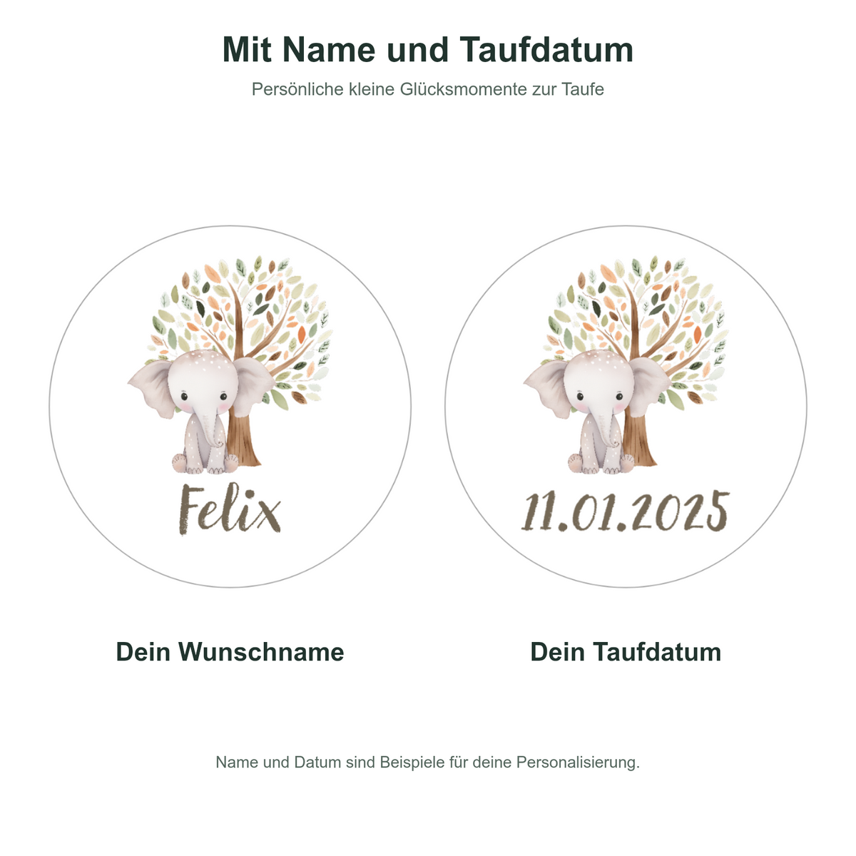 MUCKKI-PRO:0b296cb6f6ded92ccb8726c5717c802253a232da8968947e7ab575f9869c66e0:Muffinaufleger Taufe Elefant 1 – 12 Stück à 6 cm mit Name und Taufdatum