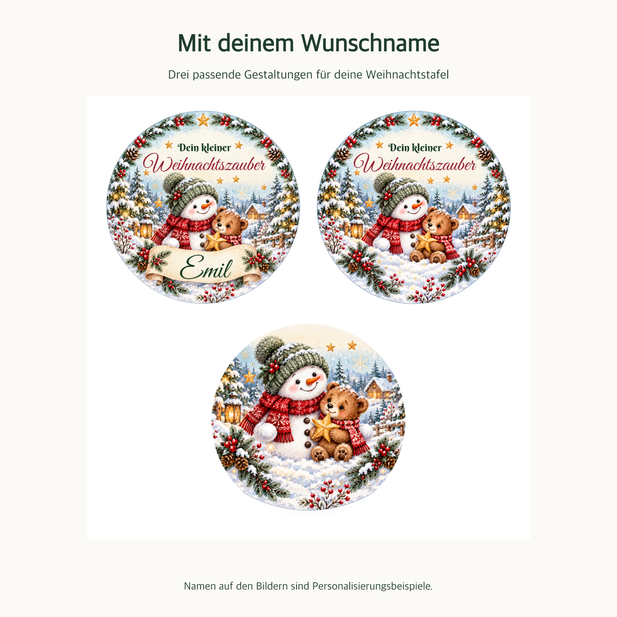 MUCKKI-PRO:ae9c9fdbdb6bb9731060badd7621c6f5540cd06c055c0f3d5d72610ccbc57598:Muffinaufleger Weihnachten Schneemann & Bär – 12 Stück à 6 cm mit Wunschname