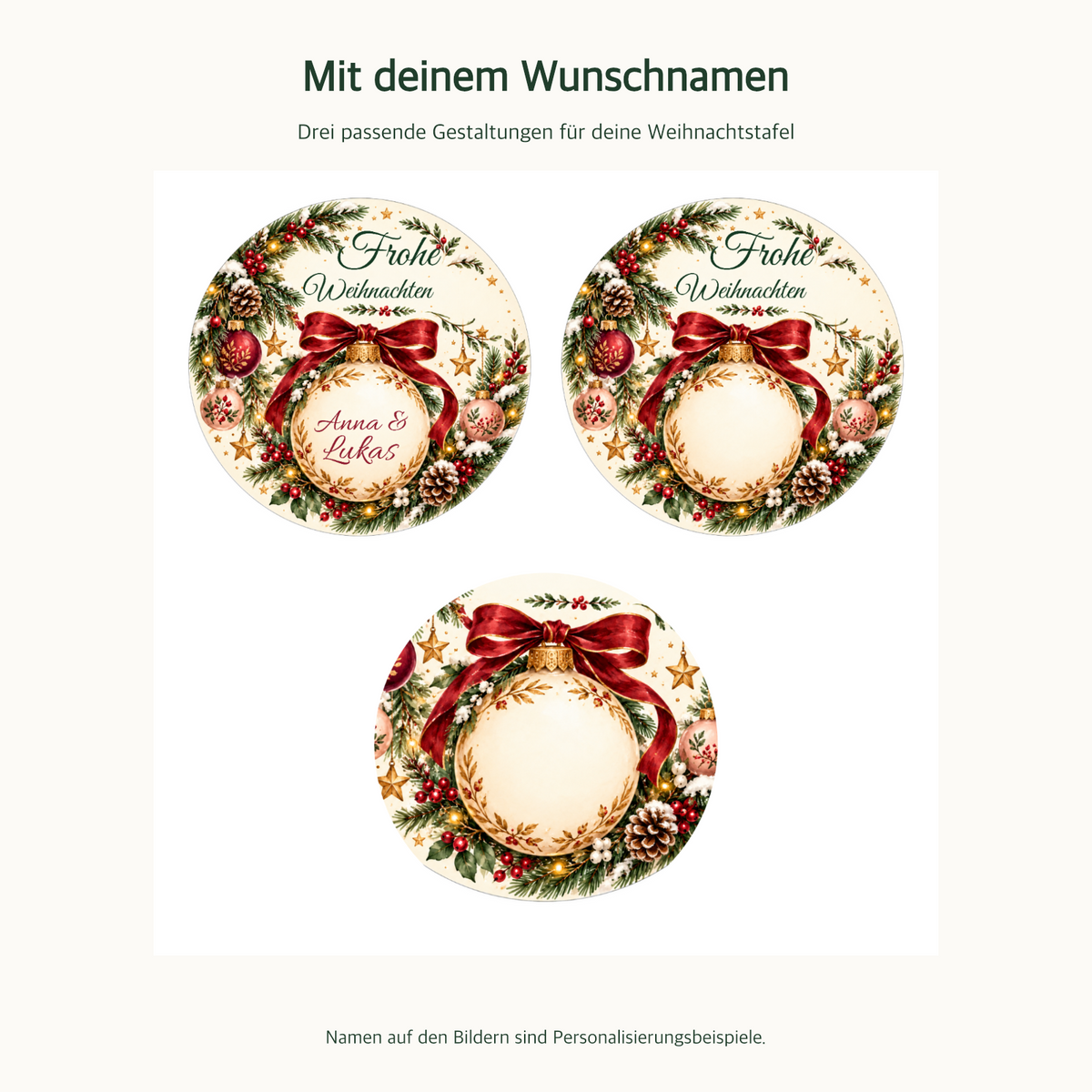 MUCKKI-PRO:e576c8b3da259aa8cf1e85a17a7ebc35bdf4eea1395814572f4e2e1cd1b3c0c6:Muffinaufleger Weihnachten Weihnachtskugel – 12 Stück à 6 cm mit Wunschnamen