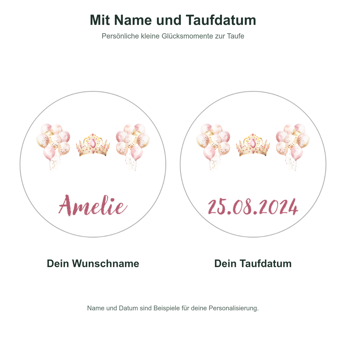 MUCKKI-PRO:3850b597db159b09951a6537a259b321143b5d4c73667849b9359b33210dd38a:Muffinaufleger Taufe Prinzessin 1 – 4 cm (20 Stück) oder 6 cm (12 Stück) mit Name und Taufdatum