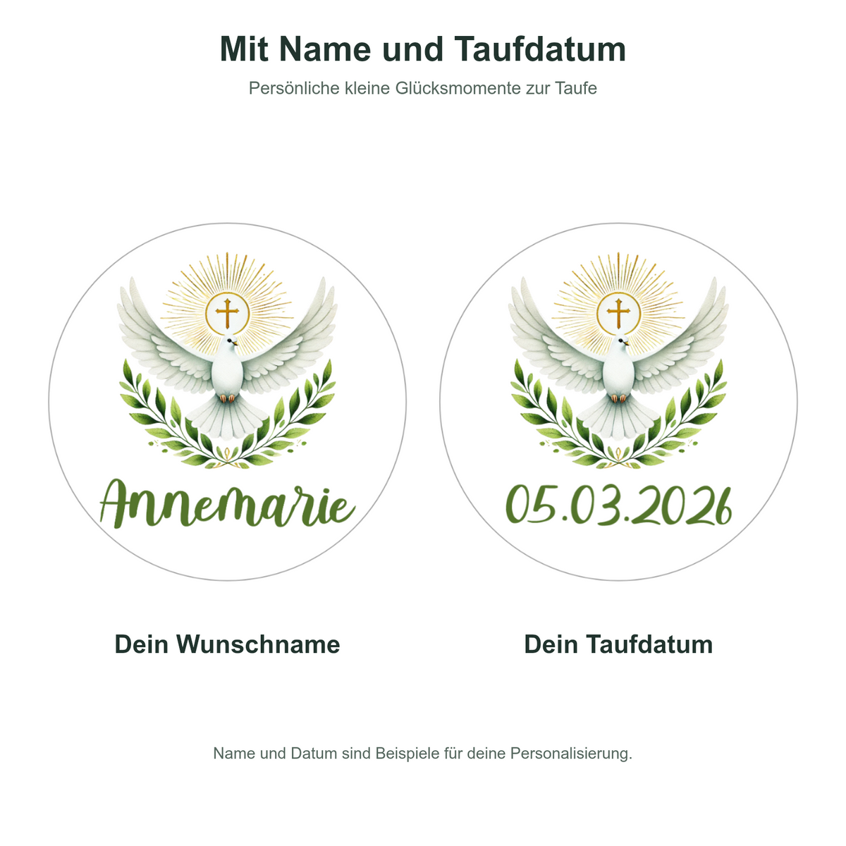 MUCKKI-PRO:33f32f8f00cba28d999ee29c8032d64fd83bc8ae84002eb5252a54624d1646f7:Muffinaufleger Taufe Heiliger Geist 1 – 12 Stück à 6 cm mit Name und Taufdatum