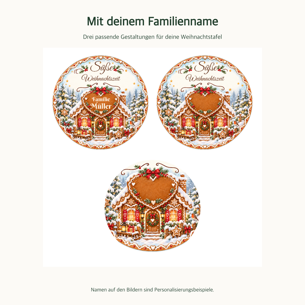 MUCKKI-PRO:1f3a2085aa2e24ccbe1389b8a98778e8c3a4db76830367dd9b71c55503cbf454:Muffinaufleger Weihnachten Lebkuchenhaus – personalisiert mit Familienname – 4 cm oder 6 cm