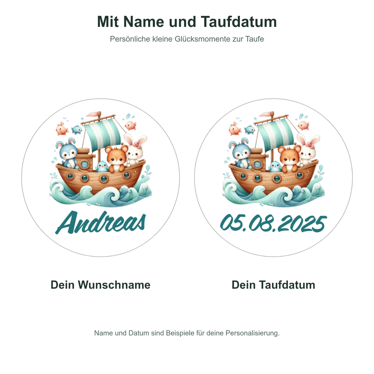 MUCKKI-PRO:129ad9c98549ab7e5c730f2771a463457b0d549edcf235b4c4f82542520eedc7:Muffinaufleger Taufe Arche Noah 4 – 12 Stück à 6 cm mit Name und Taufdatum