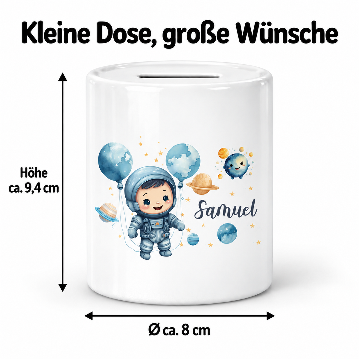 MUCKKI-PRO:b78d3a624592cfd9eaccee909d1cf3808b32bc874e5ffff972907bc8532e5286:Spardose mit Wunschname Astronaut 1 personalisiert
