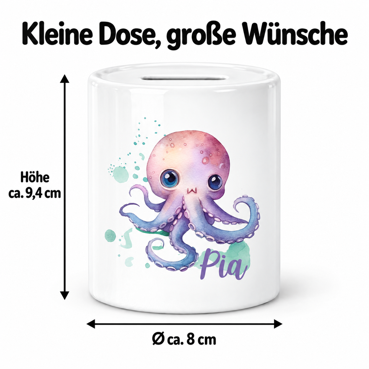 MUCKKI-PRO:5f28d39a752aa292f591a74d5687dd30dc25163fb15b735a32a62c66e878a104:Spardose mit Wunschname Meerestiere Oktupus 1 personalisiert