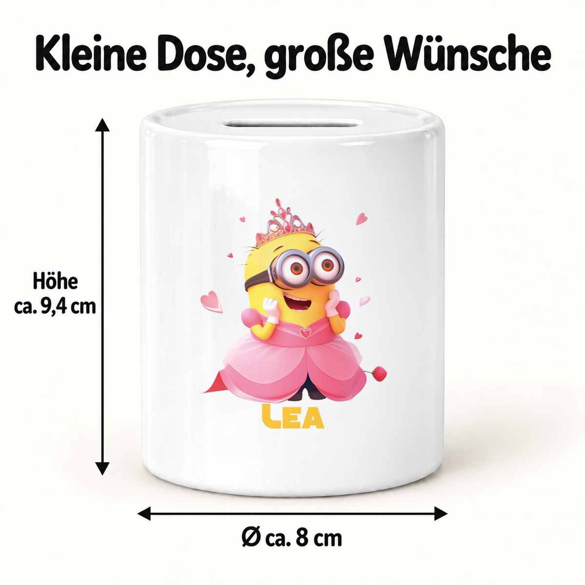 MUCKKI-PRO:56f869b4df28c0cb02c01c58732ec82d056f3efecbf0a412e2e77fe5feea3314:Spardose Minions Kinder Minion 7 Prinzessin Wunschname personalisiert