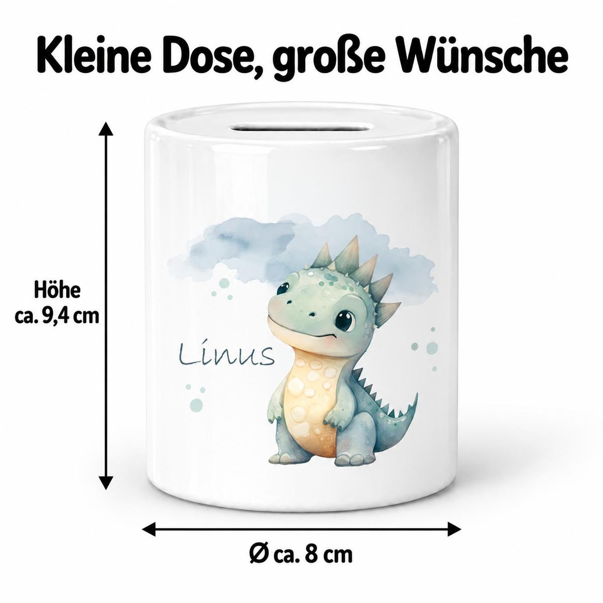 MUCKKI-PRO:3e639dc253b7300d49771aced2c230e5401e0224f874498f84b4a455c36974aa:Spardose mit Wunschname Dino 15 personalisiert