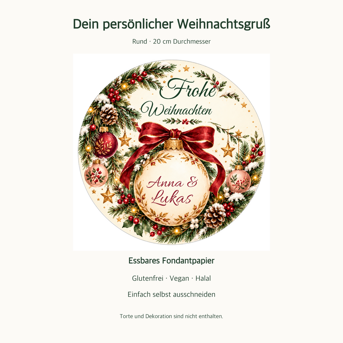 MUCKKI-PRO:847b95e604916bb59e81d70ef5eebf5203d05ed1da2efd96c8c38a9b96c9eb62:Tortenaufleger Weihnachten Weihnachtskugel – personalisiert mit Wunschnamen – versch. Formen
