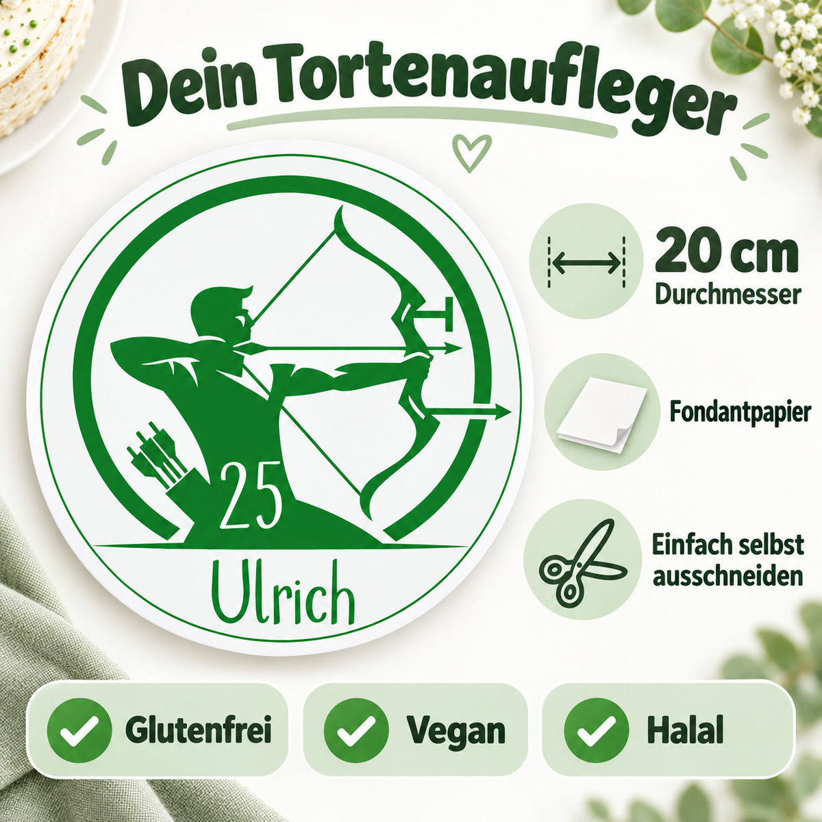 MUCKKI-PRO:6c8804b51edc149cf43c1817a8f1a8f4a2c2617f142f43ab6f434fe2342e7d3c:Tortenaufleger Geburtstag Archer 1 Name & Zahl (20cm) Fondant Papier