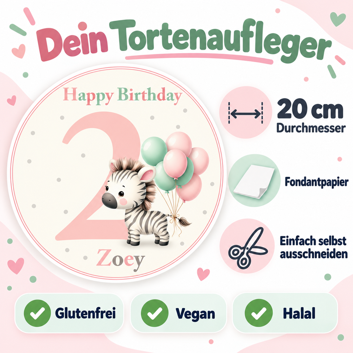 MUCKKI-PRO:d1ff2ae29d835d30616e1757fb81e2a89d61055cb935b8b8cb6faae0b280eb90:Tortenaufleger Geburtstag Zebras 2 Name & Zahl (20cm)
