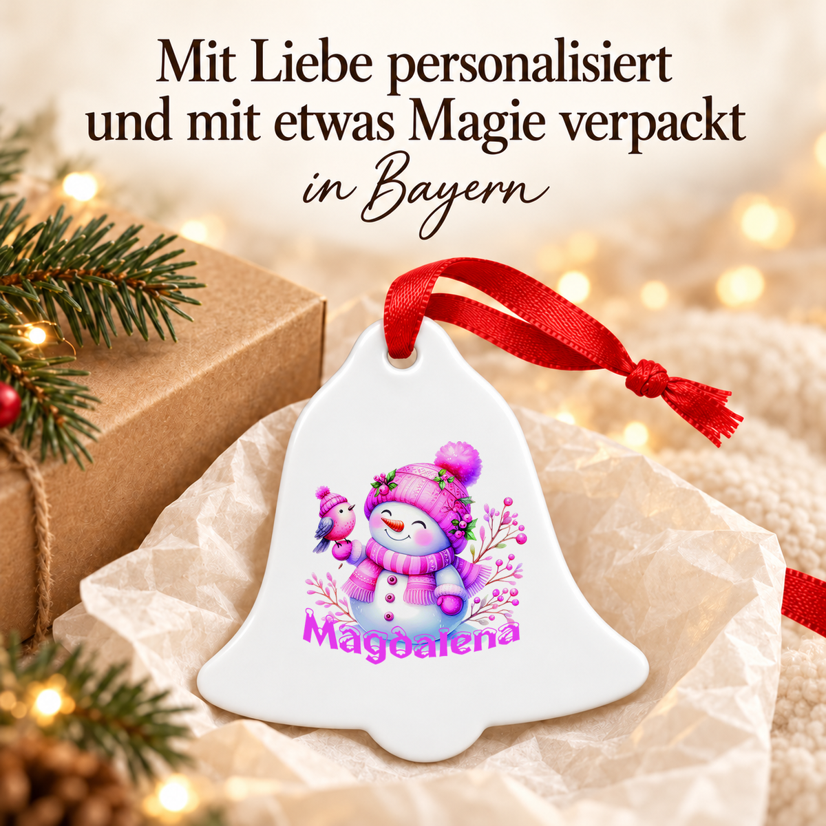 MUCKKI-PRO:19c4e0dc77f168c2fac218c58cf326a3d5626a2faba8508cc33201460ff5c736:Weihnachtsanhänger personalisiert Schneemann 1 mit Wunschnamen – Rund, Stern, Herz oder Glocke