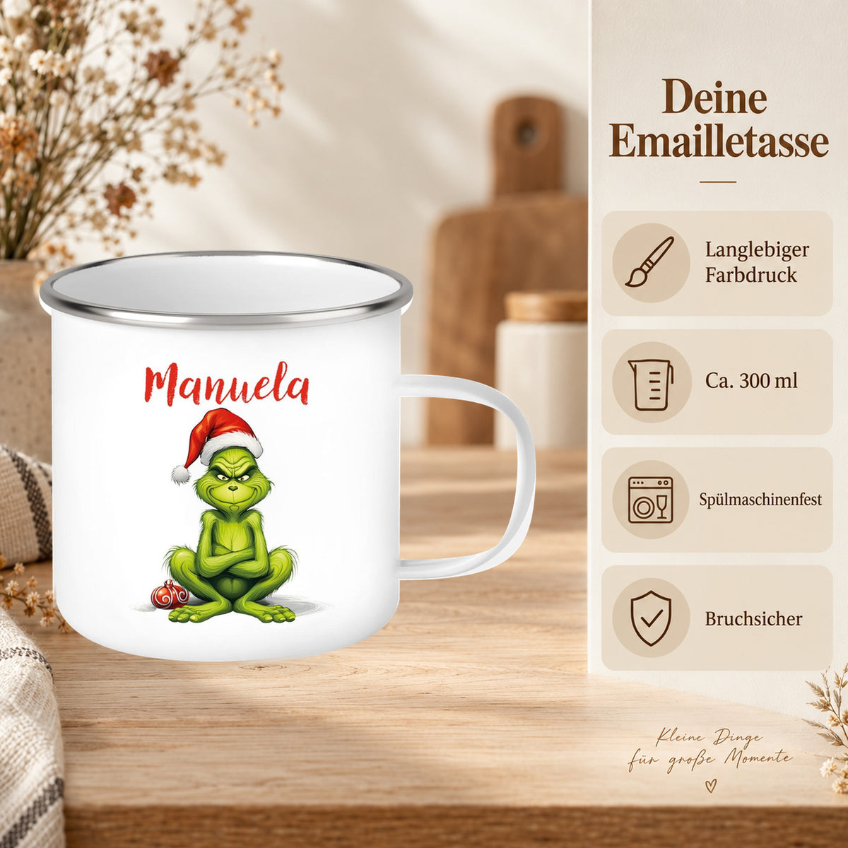 MUCKKI-PRO:05742269a13189b80ca2bd3b5c5d263f9928034e9ad7282629a2b5fd5e28a654:Tasse Wunschname Weihnachten Grinch 4 Emaille Kinderbecher