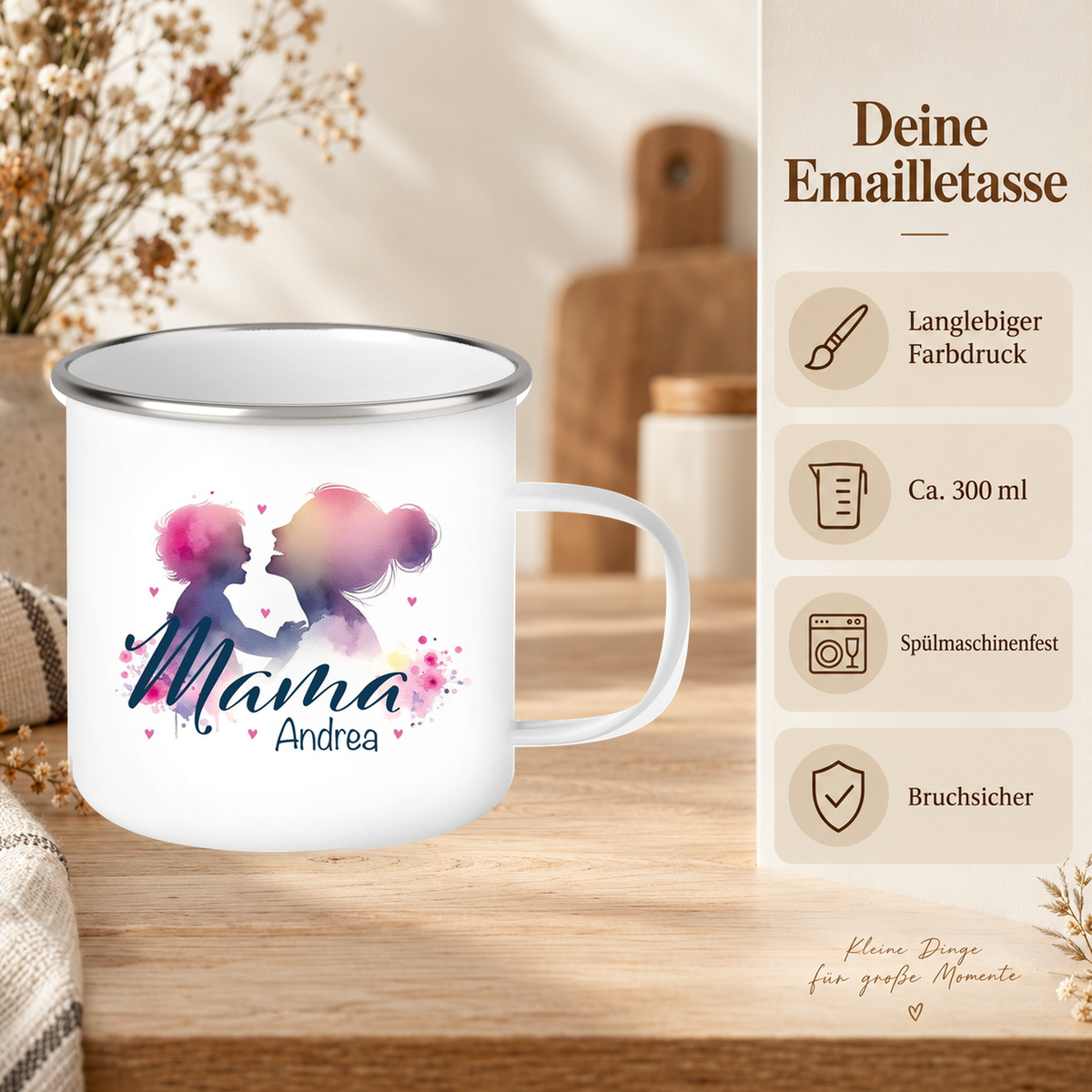 MUCKKI-PRO:c03a5aa97e6ef389efa1cb66e7fa027bb1d1fa8630b3b0dd0fc535a1e751e4f1:Tasse Muttertag 11 Wunschnamen Emaille Personalisiert