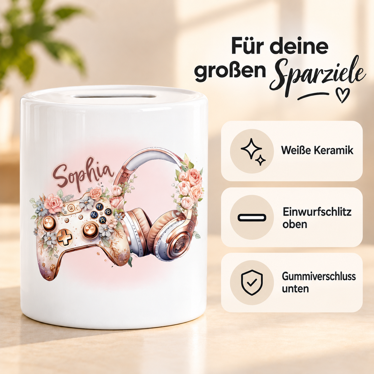 MUCKKI-PRO:a0941f50f75110e7c2e9397c747d47e0e06c082f02c58ca5e7234cb1a0448905:Spardose mit Wunschname Gamer 4, Controller, HeadSet, Gamer Fund, Personalisiert