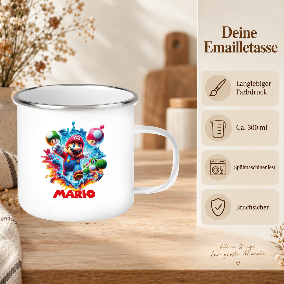 MUCKKI-PRO:756f54f60020210cc3ee8c8b43f727caae74e40b7281fe4d15343f24981a2873:Tasse Wunschname Super-Mario 8 Emaille Kinderbecher personalisiert