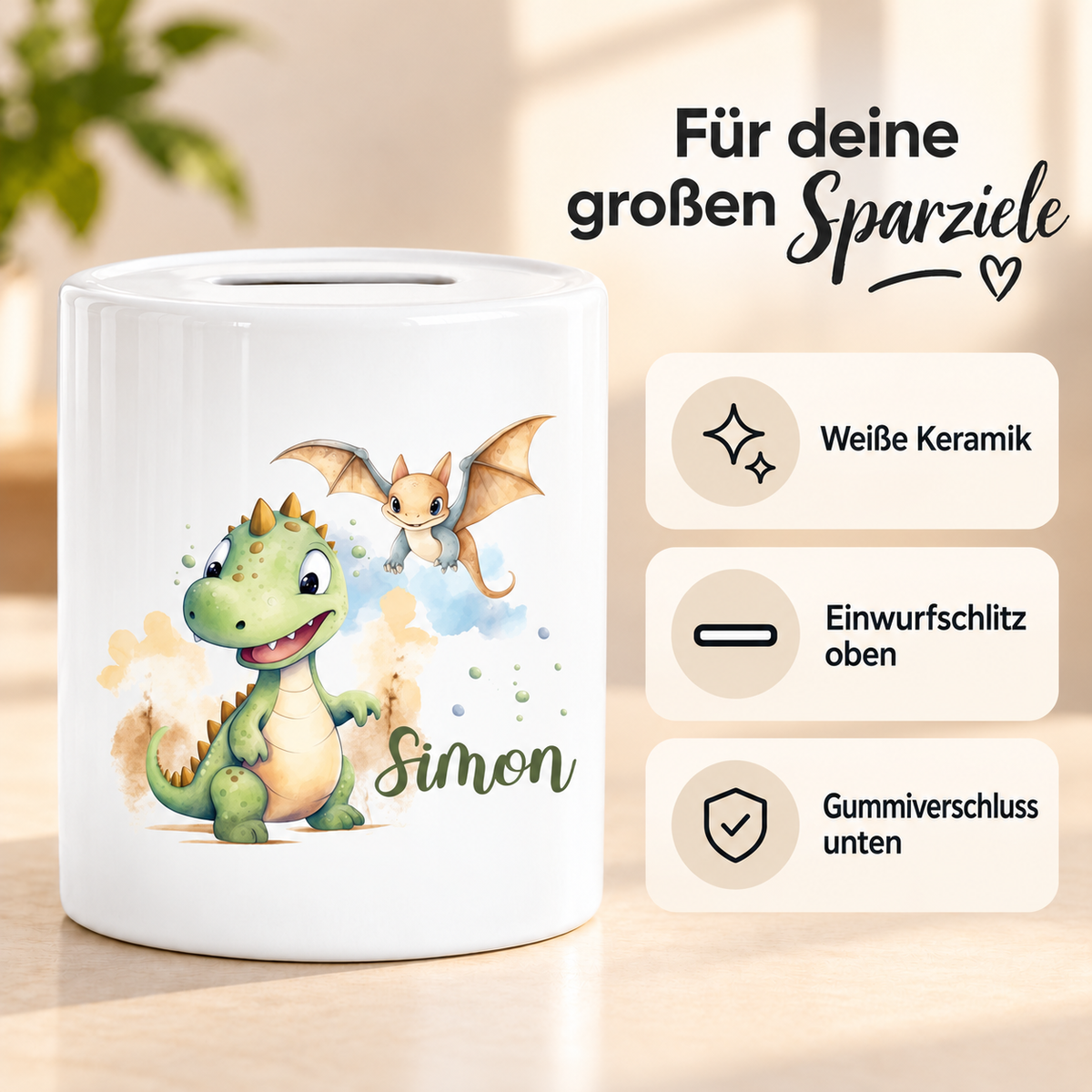 MUCKKI-PRO:5e69b1959d9449cac8b3fdfedd340a8f6f165510fdfd272d21c5bd150b8015a9:Spardose mit Wunschname Dino 6 personalisiert