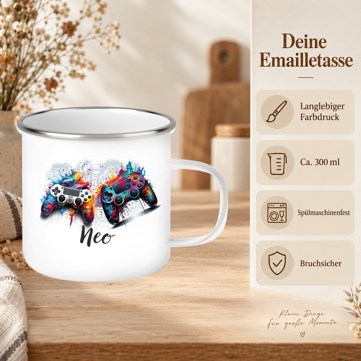 MUCKKI-PRO:a74c513bfa9fa1569ce7f0659eef2346bf40edcf7ed7f2ca3d84f59804180443:Tasse Gamer 1 Wunschname Emaille Kinderbecher personalisiert
