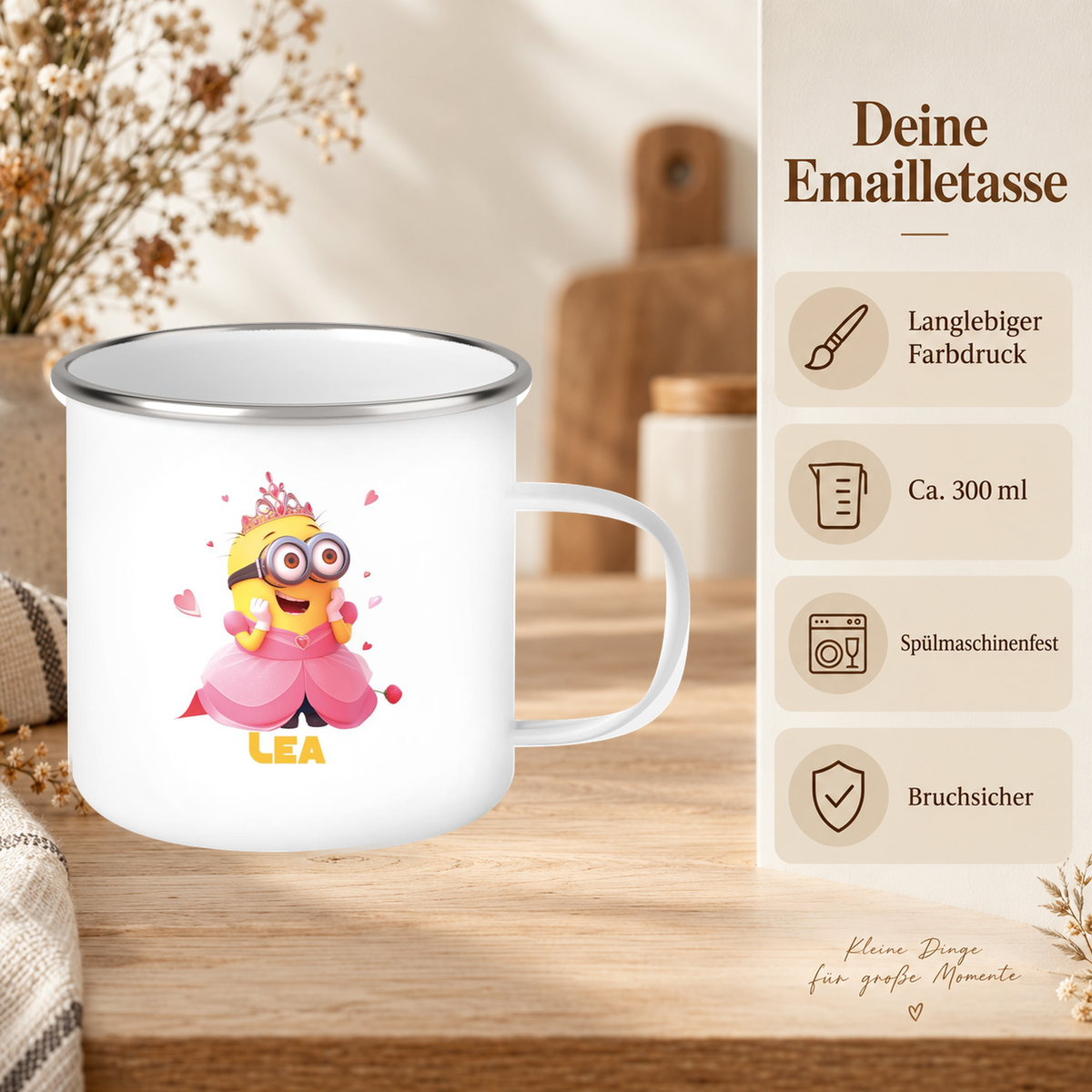 MUCKKI-PRO:16b0c21015b77205e3e40084616bafb5f02f243f6ba3f94768d29a41592f8c2b:Tasse Minions Kinder Minion 7 Prinzessin Wunschname Emaille Kinderbecher personalisiert