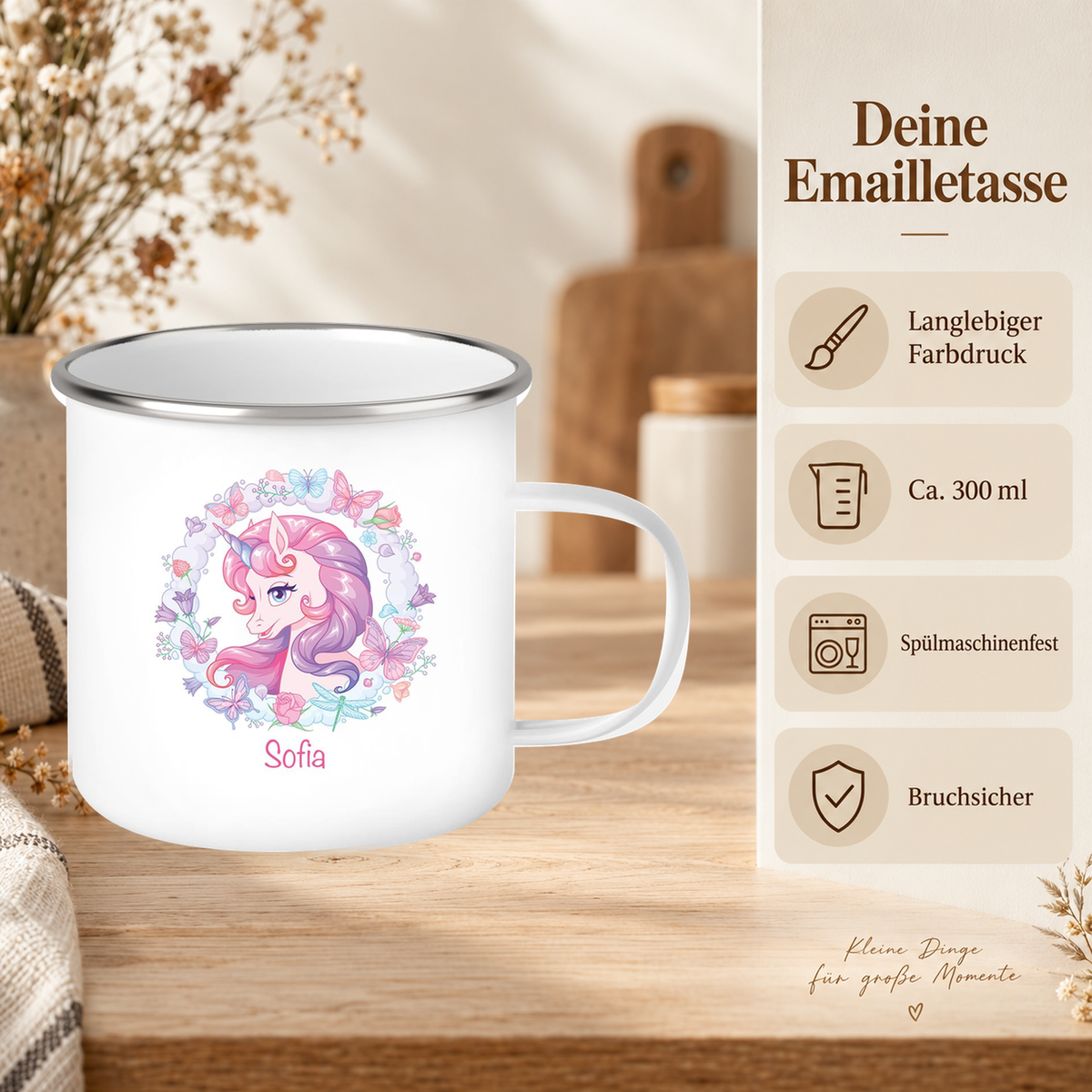 MUCKKI-PRO:c7de620938f1b3fd73c5dcb76b12bab3878f8b1818f87422ce3637156e430f6f:Tasse Wunschname Einhorn 1 Emaille Kinderbecher personalisiert