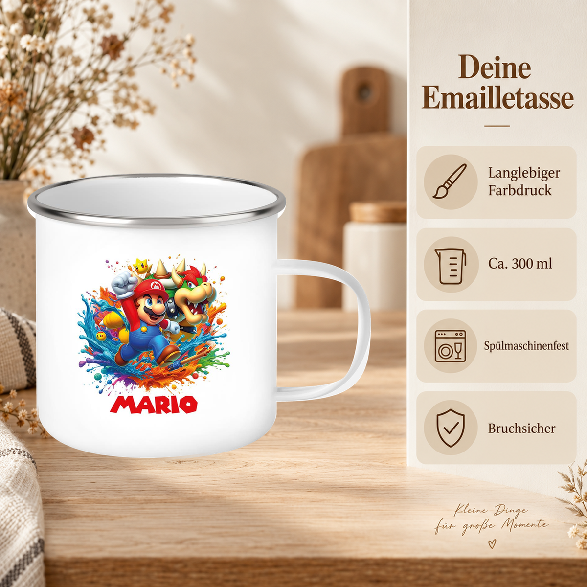 MUCKKI-PRO:0440d0db6972fb744f2c7e492a0b840ba2e0abaecede38b3ce7e19eb1a448963:Tasse Wunschname Super-Mario 5 Emaille Kinderbecher personalisiert