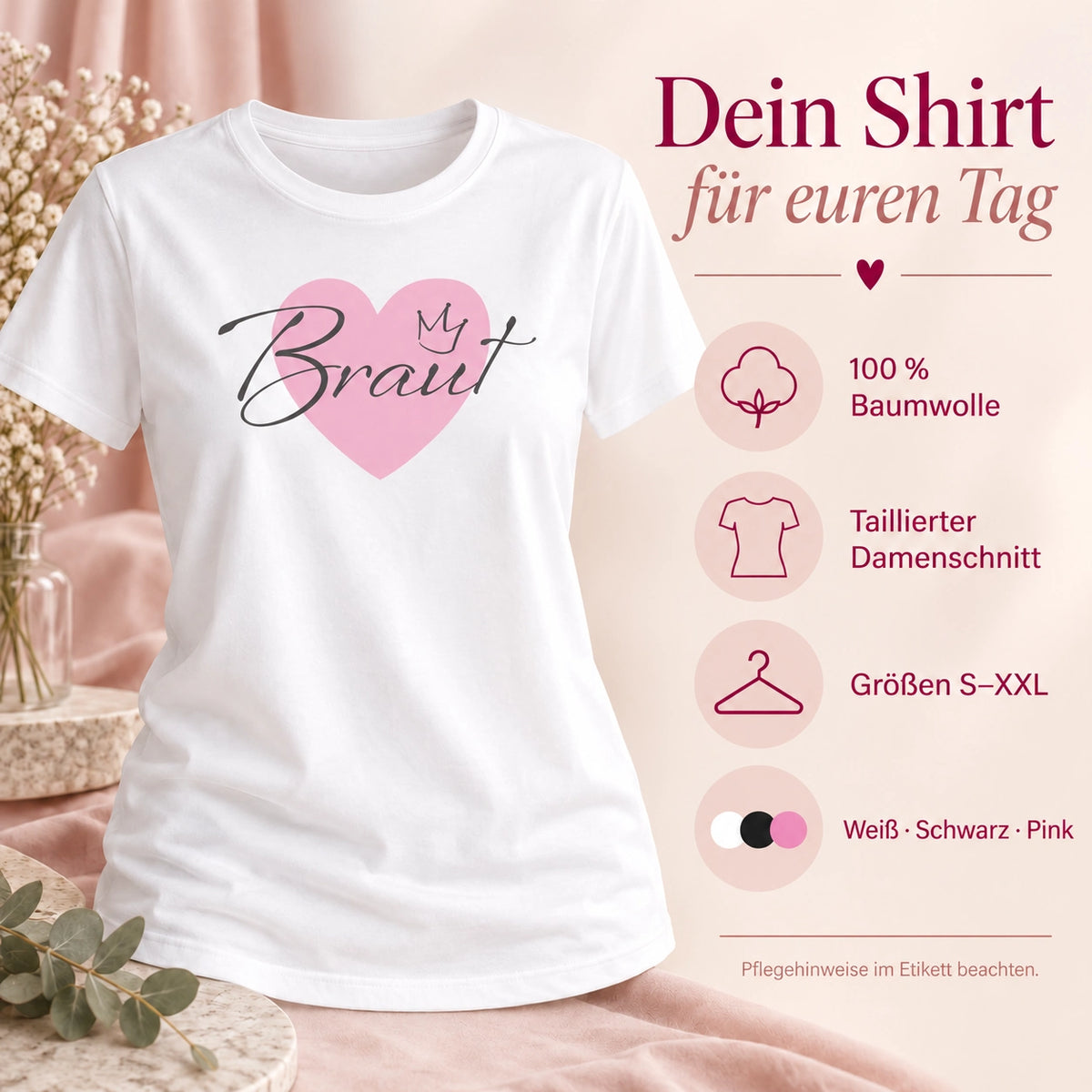 MUCKKI-PRO:8e8ae008db56850b707dd0a23025d3e82609a4dfb720f137254d7ebc8081ff50:T-Shirt Braut & Team-Braut 04 Herz Damen-Shirt für den Junggesellinnenabschied