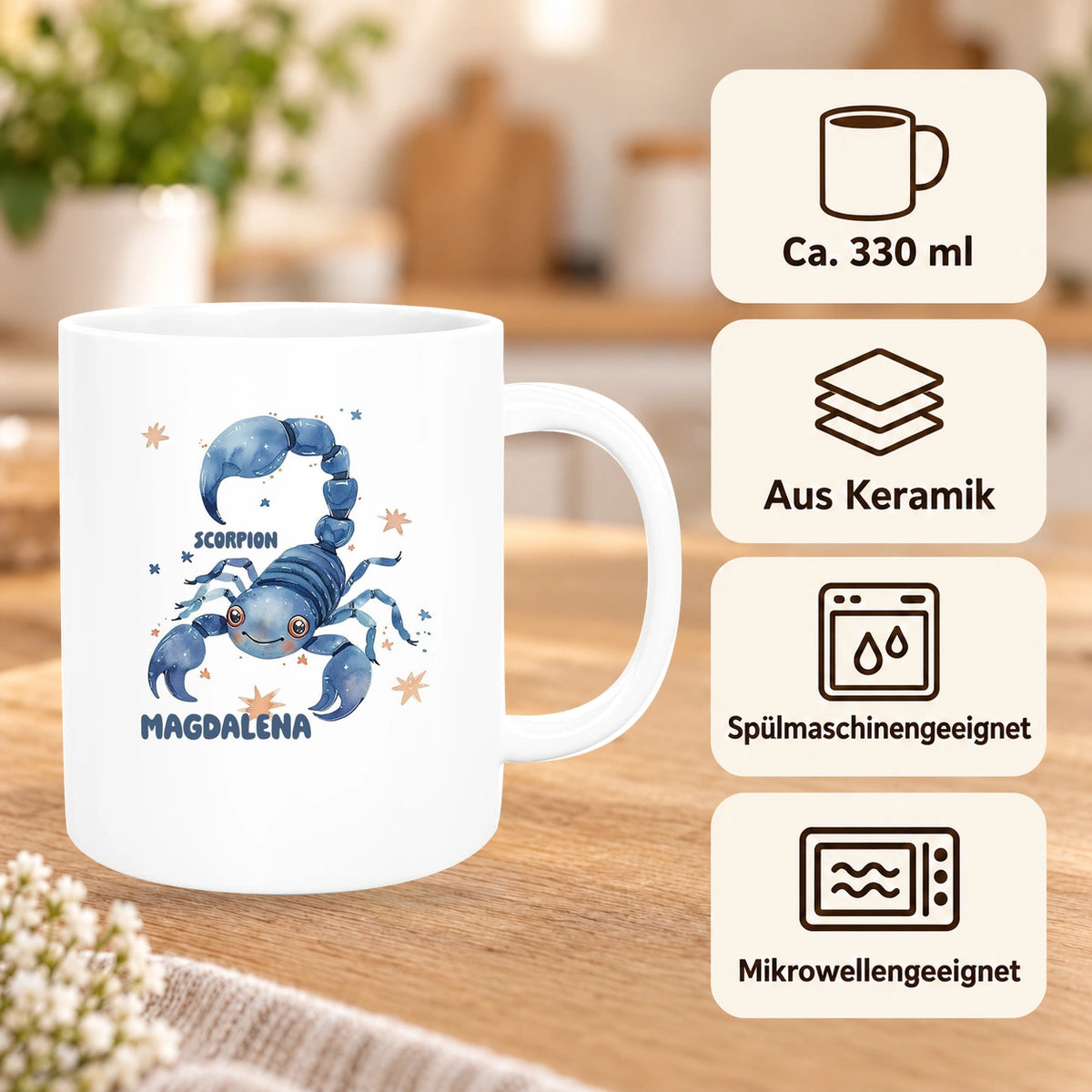 MUCKKI-PRO:fa8b27487325729695b5b637c9c08b5ebb0917d9bc46926fcd400a86b04fa1af:Tasse Sternzeichen Kinder Skorpion 1 Wunschname Keramik Kinderbecher personalisiert versch. Farben