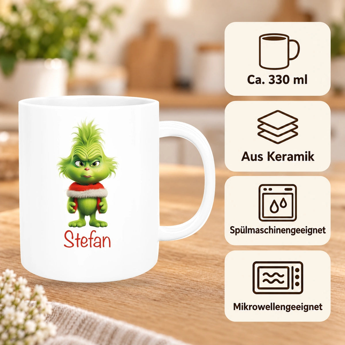 Tasse Wunschname Weihnachten Grinch 1 Keramik Kinderbecher versch. Farben